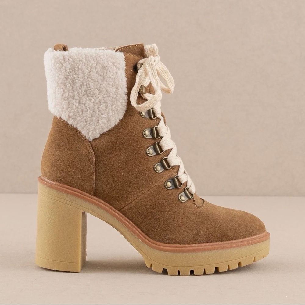 Oasis Society Sherpa Heeled Platform Lace Up Boots Size 8.5